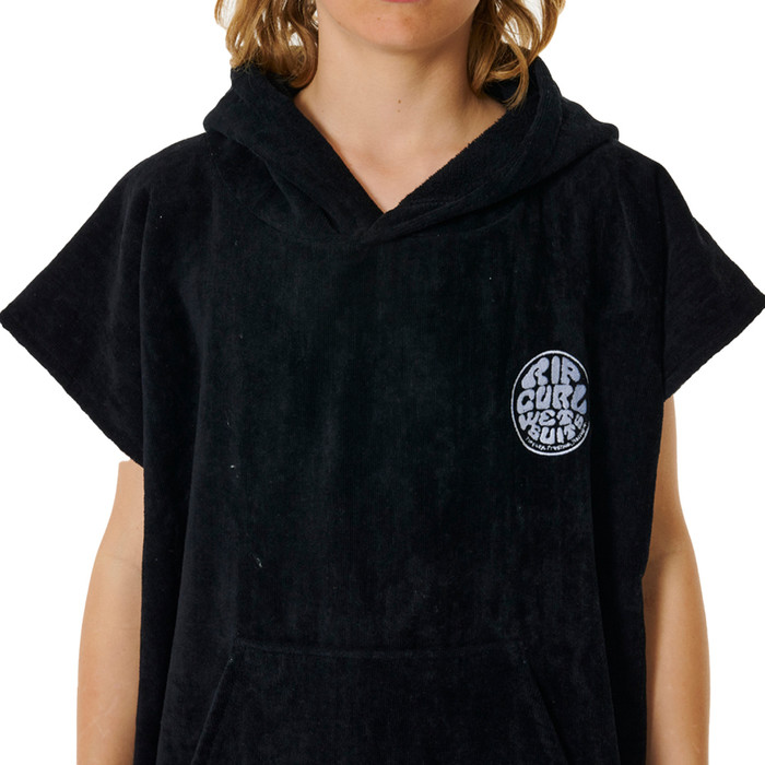 2024 Rip Curl Junior Logo Hooded Towel Changing Robe / Poncho 009BTO - Noir